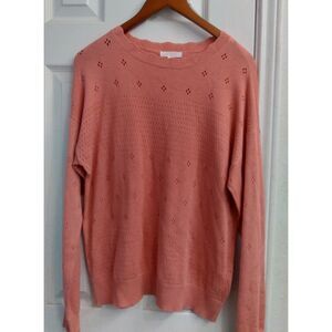 LOFT Eyelet Knit Sweater Lightweight‎ Pullover Casual Cute Coral Size M